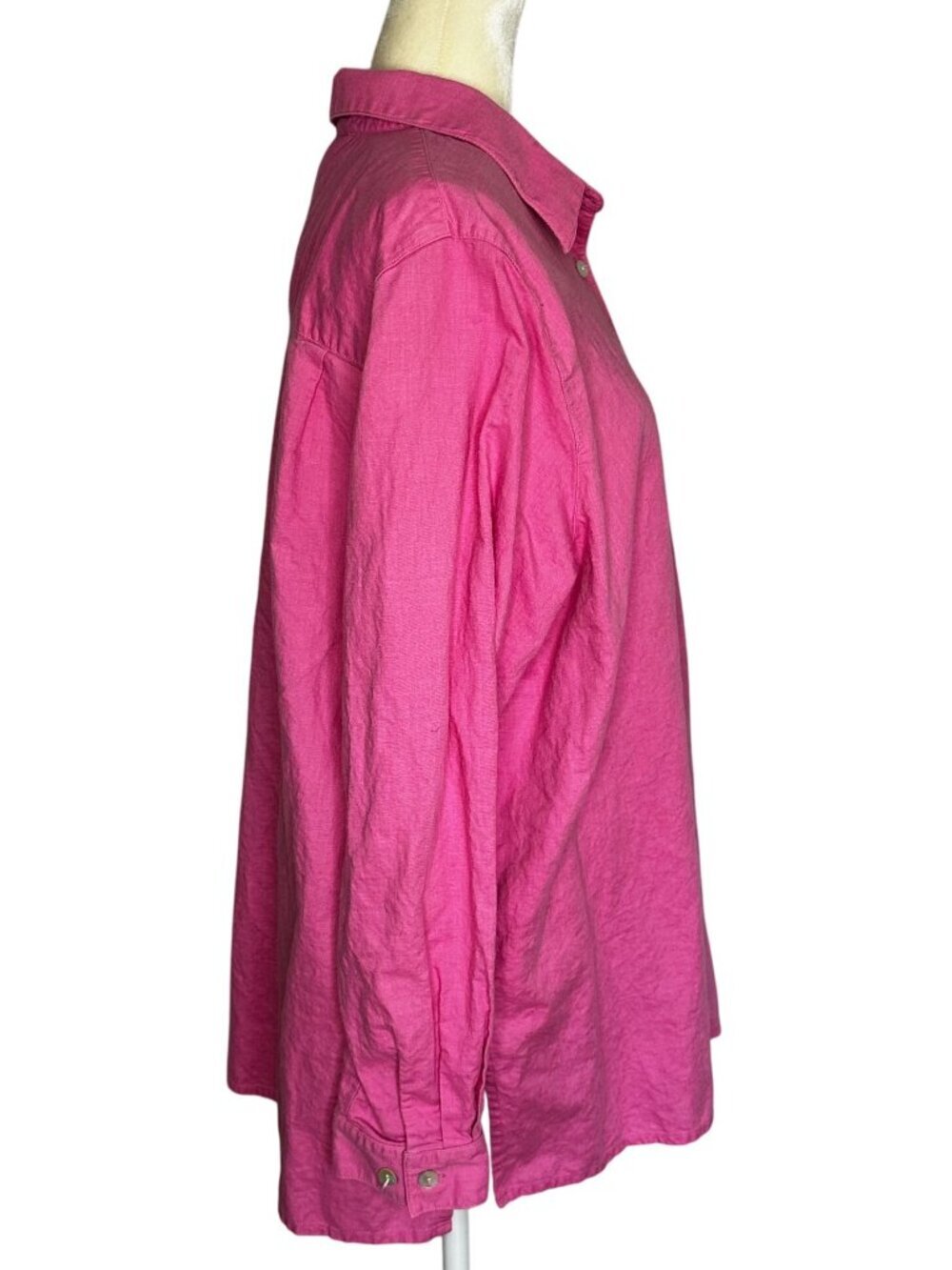Pink Linen Cotton Blend Oversized Button Front Shirt Blouse Plus Size 1X - Picture 3 of 9